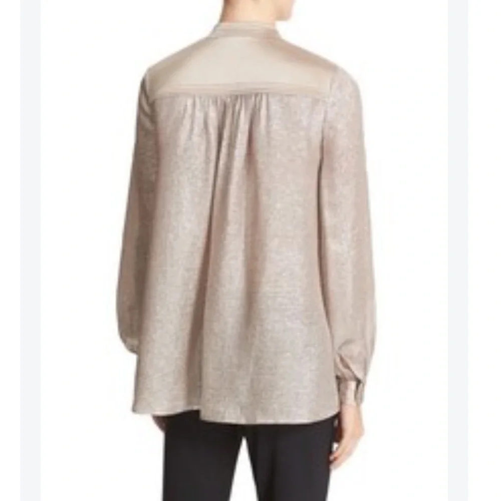 Tory Burch caspian Lame Metallic Silk Blend V-Neck Tunic Blouse Womens 6 s m